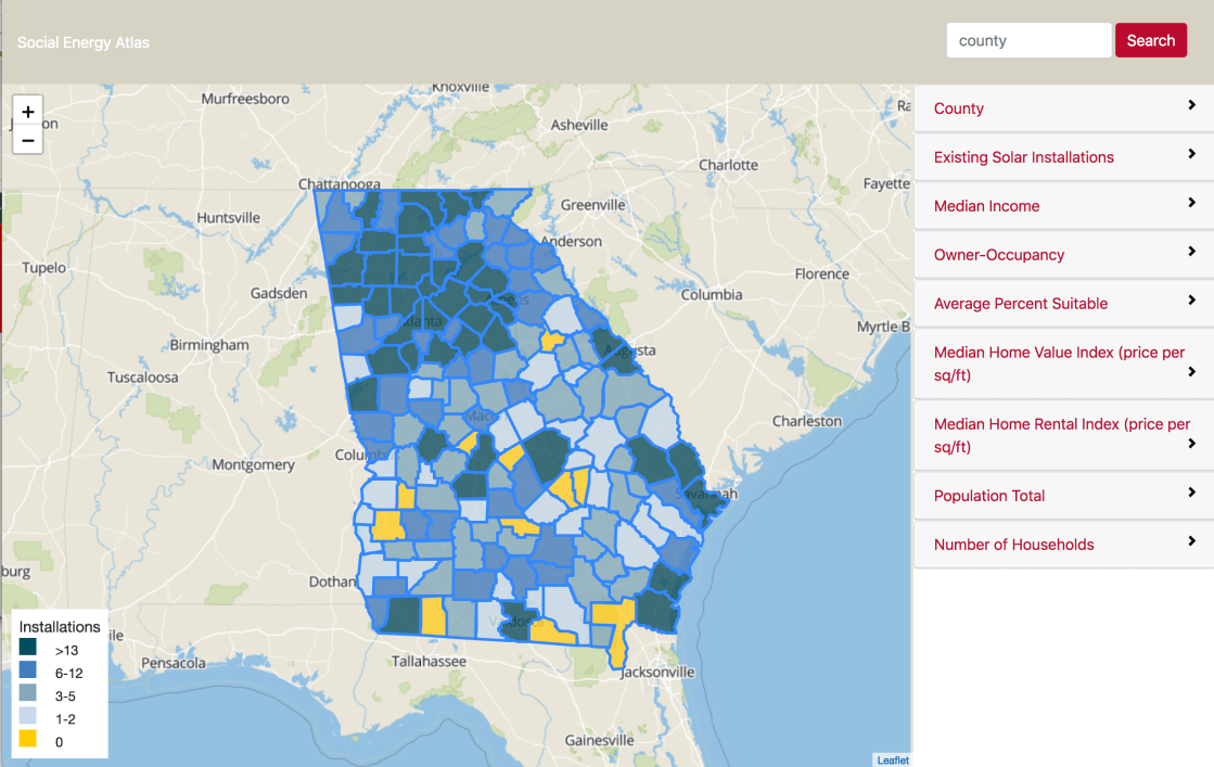 Screenshot of the SolarView web application from the Social Energy Atlas