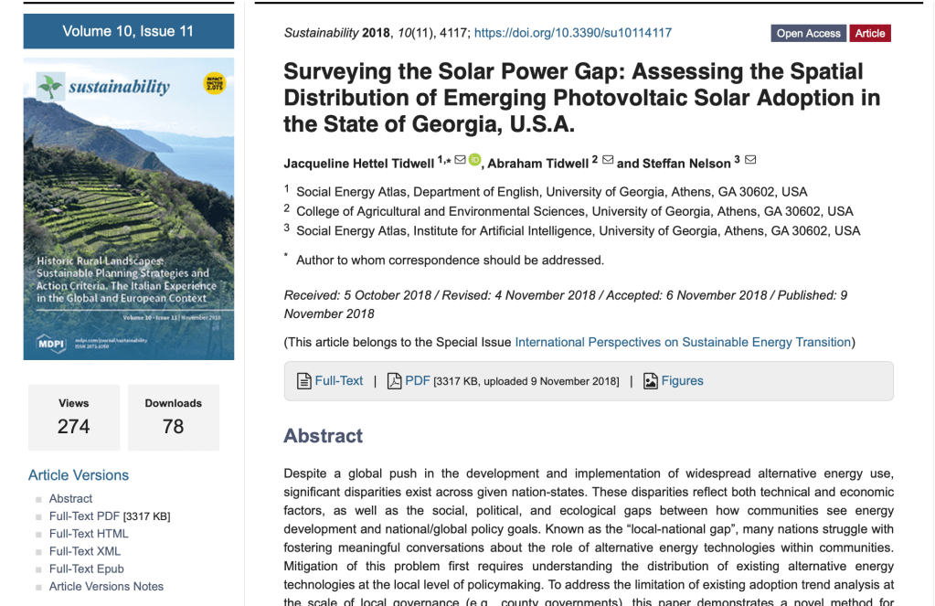 A screenshot of the Sustainability website that features my November 2018 arcticle.